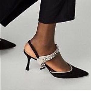 Zara Black and White Embellished Sandals